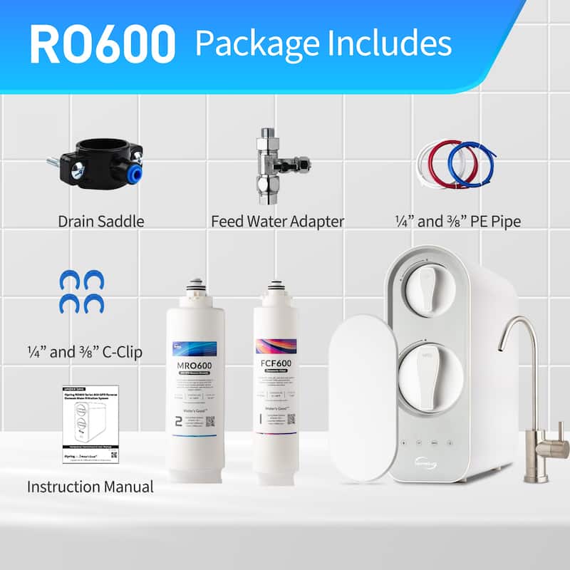 iSpring RO600 Tankless RO Reverse Osmosis Water Filtration System, 600 GPD, 2.5:1 Pure to Drain Ratio