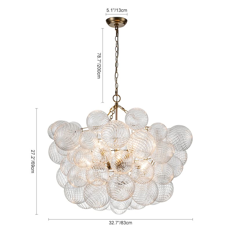 Luxury Ribbed Glass Globe Cluster Bubble Chandelier - Brass, Nickel