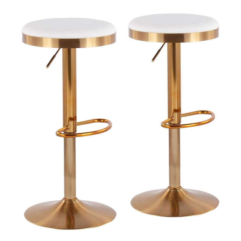 Lumisource Dakota Barstool in Gold Steel and White Leather - Set of 2 - 15"Lx15"Wx23-31.75"H