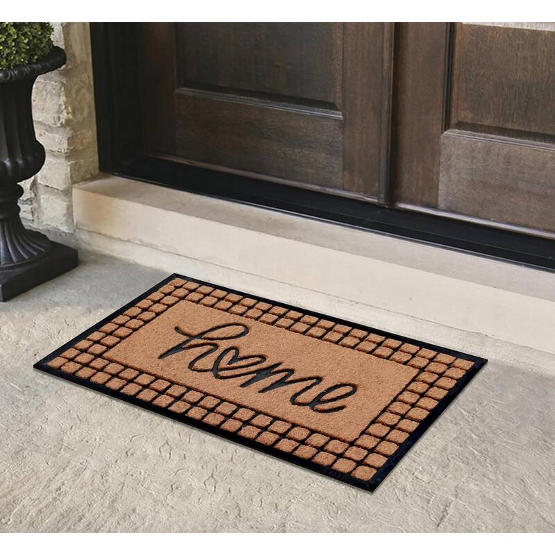 A1HC Home Greek Design Rubber & Coir Outdoor Doormat Black/Beige - 24"X39"