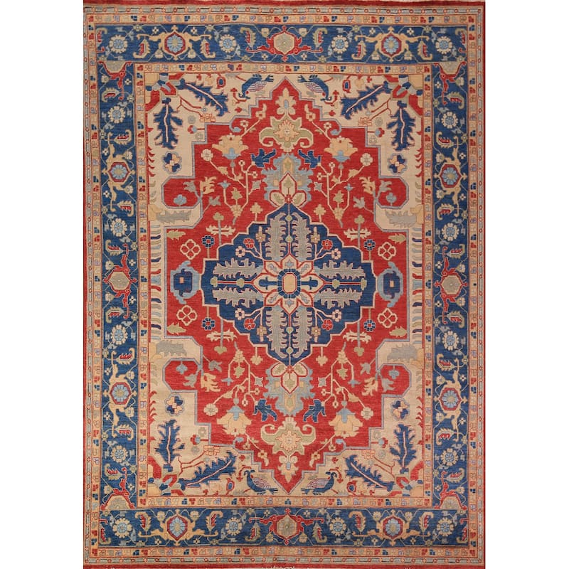 Heriz Serapi Vegetable Dye Area Rug Handmade Wool Carpet - 9'1" x 12'0"