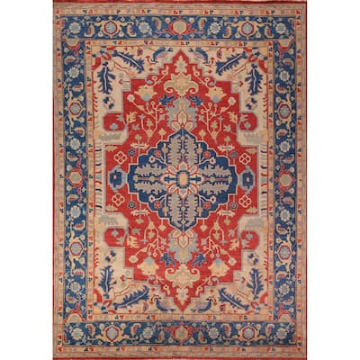Heriz Serapi Vegetable Dye Area Rug Handmade Wool Carpet - 9'1" x 12'0"