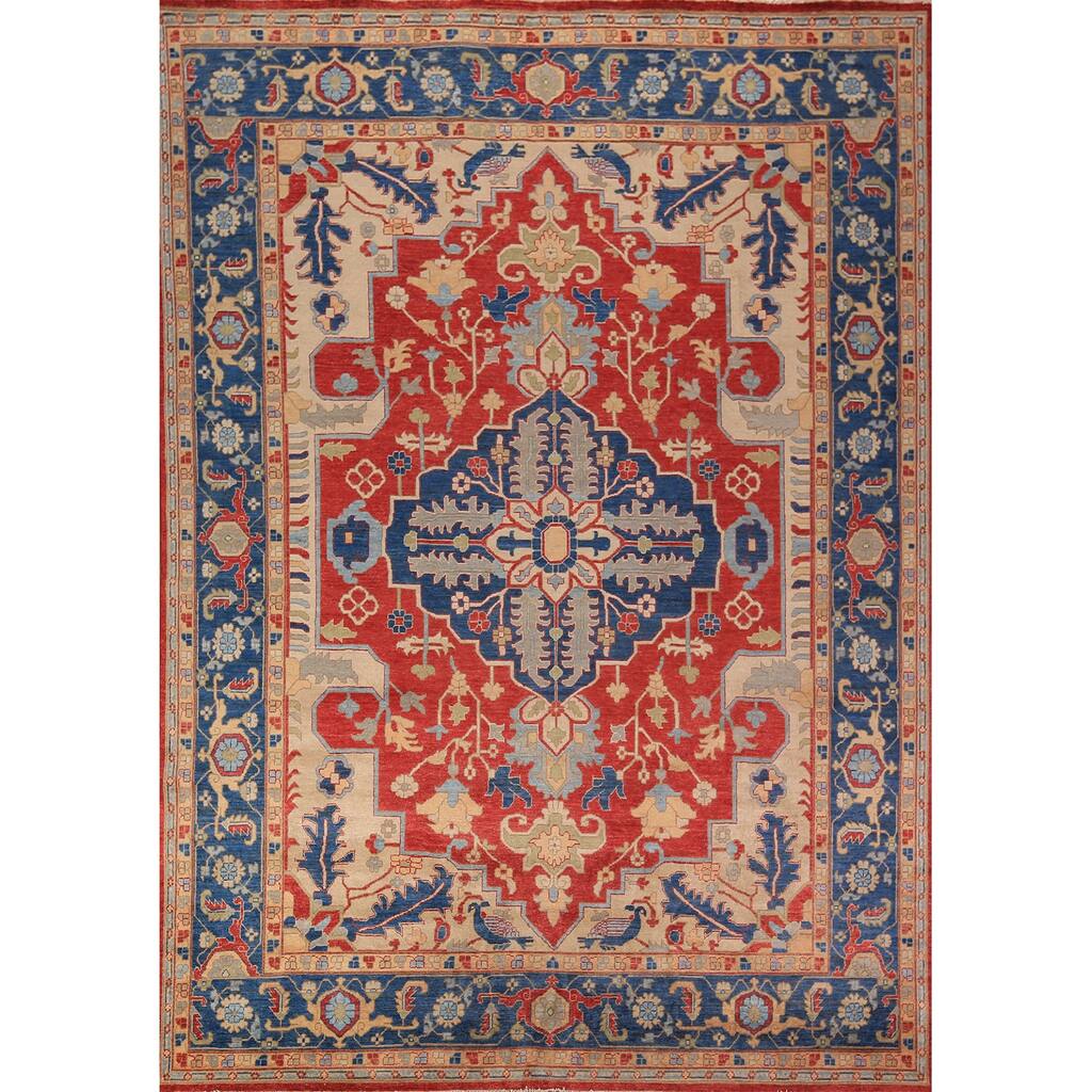 Heriz Serapi Vegetable Dye Area Rug Handmade Wool Carpet - 9'1" x 12'0"