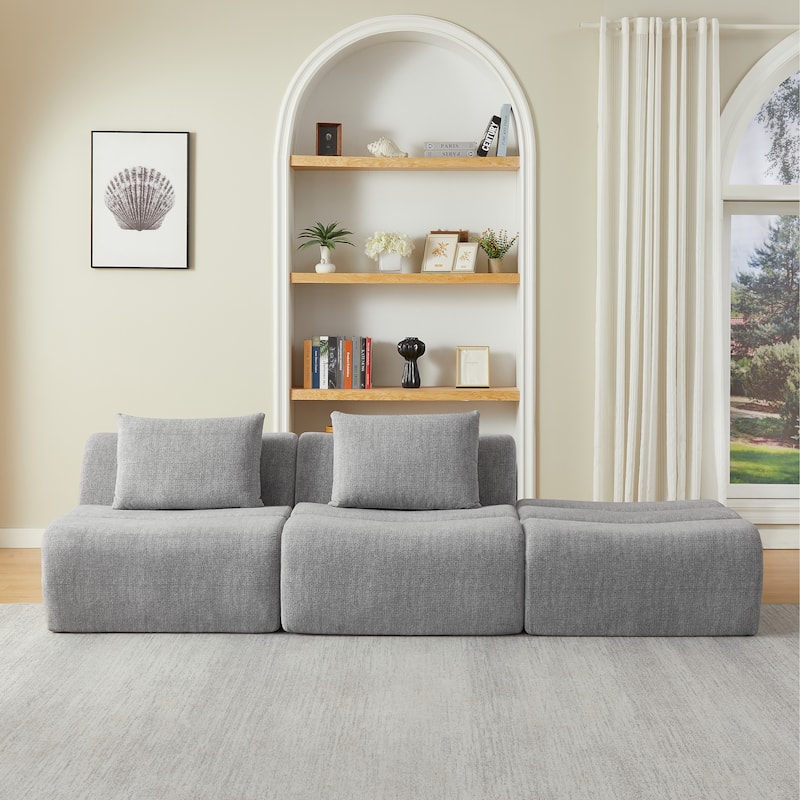 Floor Standing Sectional Sofa Chenille Modular Couch with Pillows - Grey