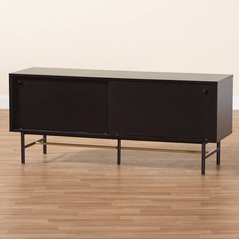 Brown Wood and TwoTone Black and Gold Metal TV Stand 52 inches Bed