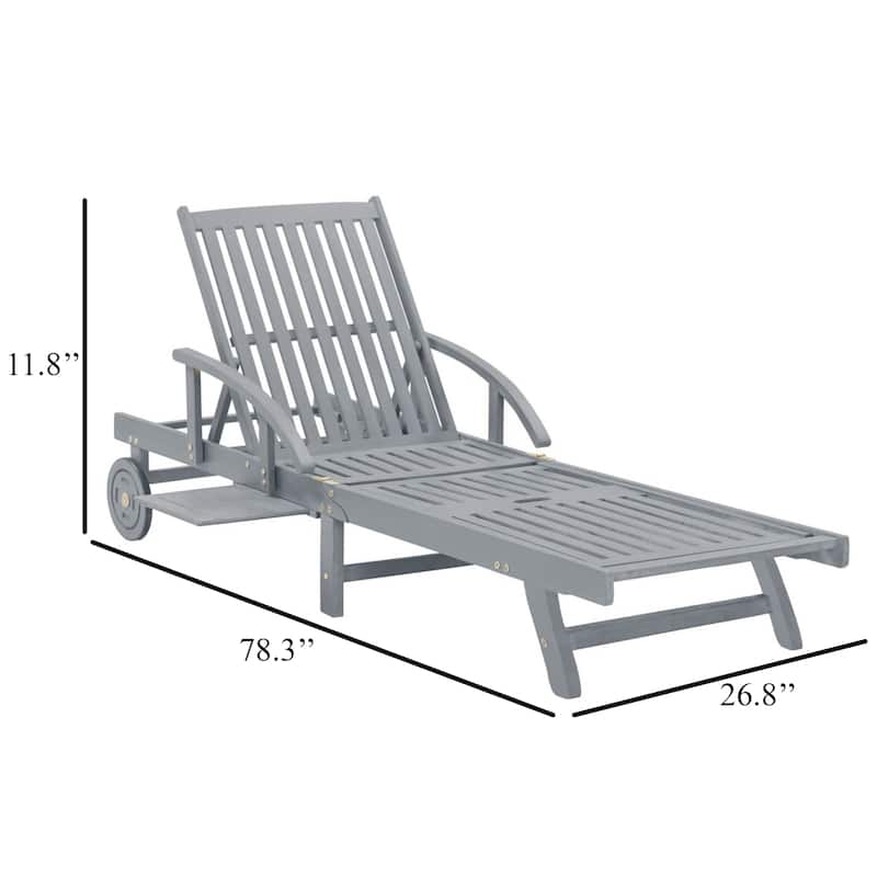 Outdoor Sun Chaise Lounger, Slatted Gray Acacia Wood Frame w Wheels