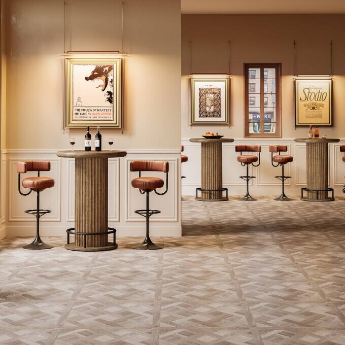 Wooden Round Counter Height Bar Table, Fluted Bistro High Pub Table