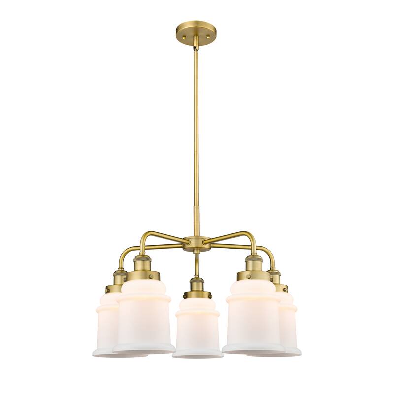 Innovations Lighting Canton - 5 Light 24" Stem Hung Chandelier - Brushed Brass/Matte White