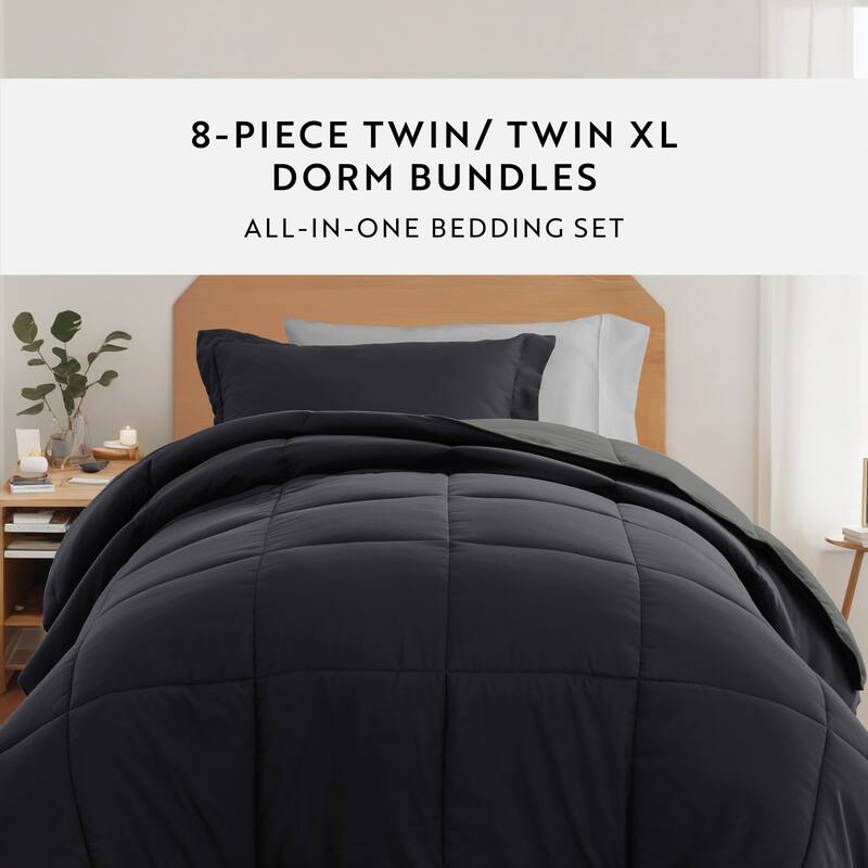 8pc Twin XL Solid Dorm Bedding Bundle