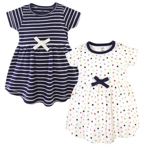 slide 1 of 1, Touched by Nature Baby and Baby Girl Organic Cotton Short-Sleeve Dresses 2pk, Colorful Dot 0-3 Months - Baby Toddler Colorful Dot Short Sleeve
