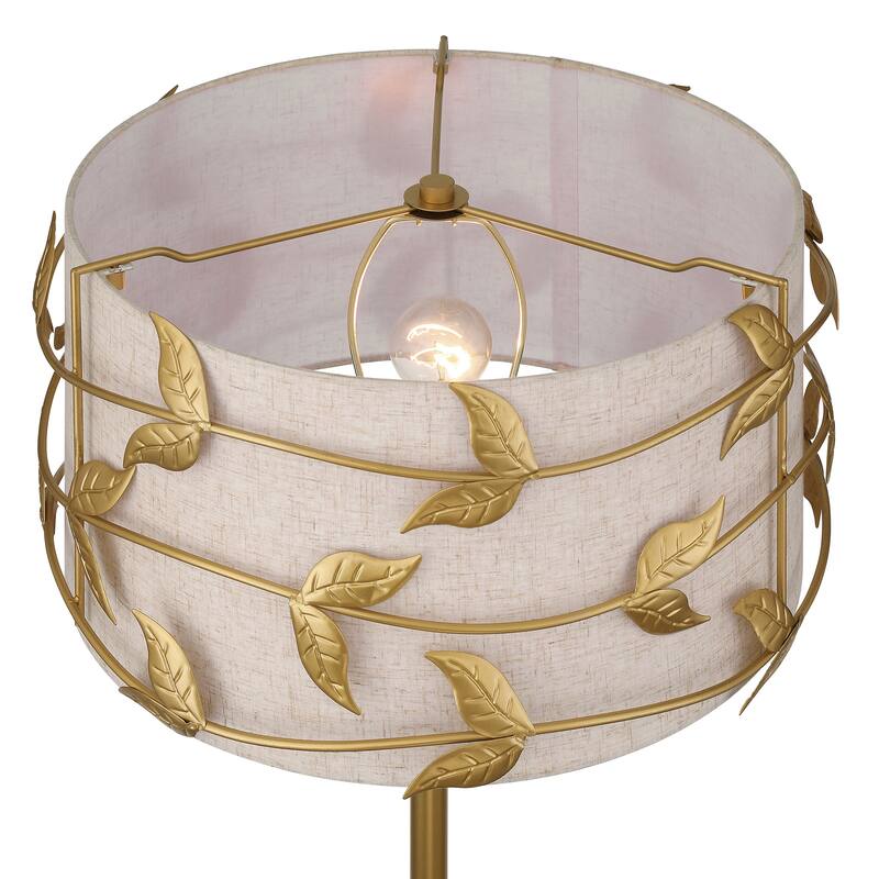 Acroma Black/Gold Leaf-Accent Fabric Shade Floor Lamp