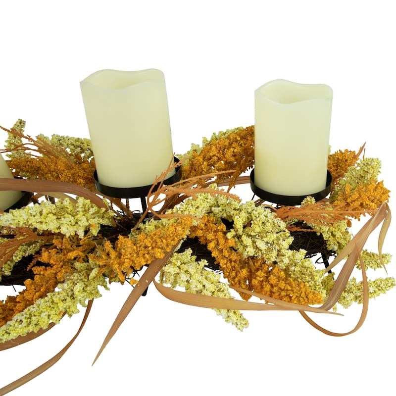 Autumn Harvest Triple Candle Holder with Artificial Fall Foliage - 22"