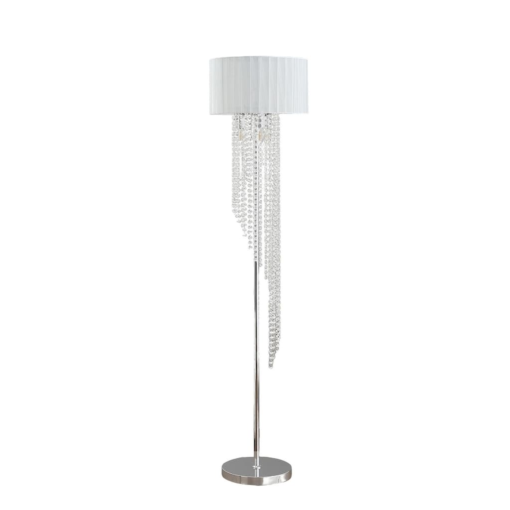 66" Clear And Silver Crystal And Metal Floor Lamp With White Linen Drum Shade - 15.75" x 15.75" x 65.75"