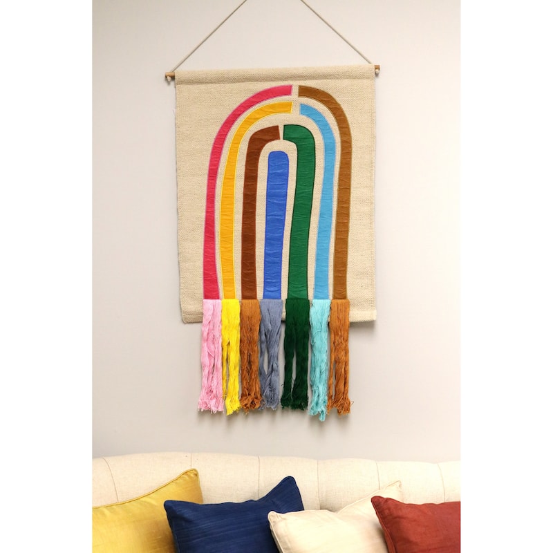 Home&Manor Large Rainbow Macrame Wall Hanging