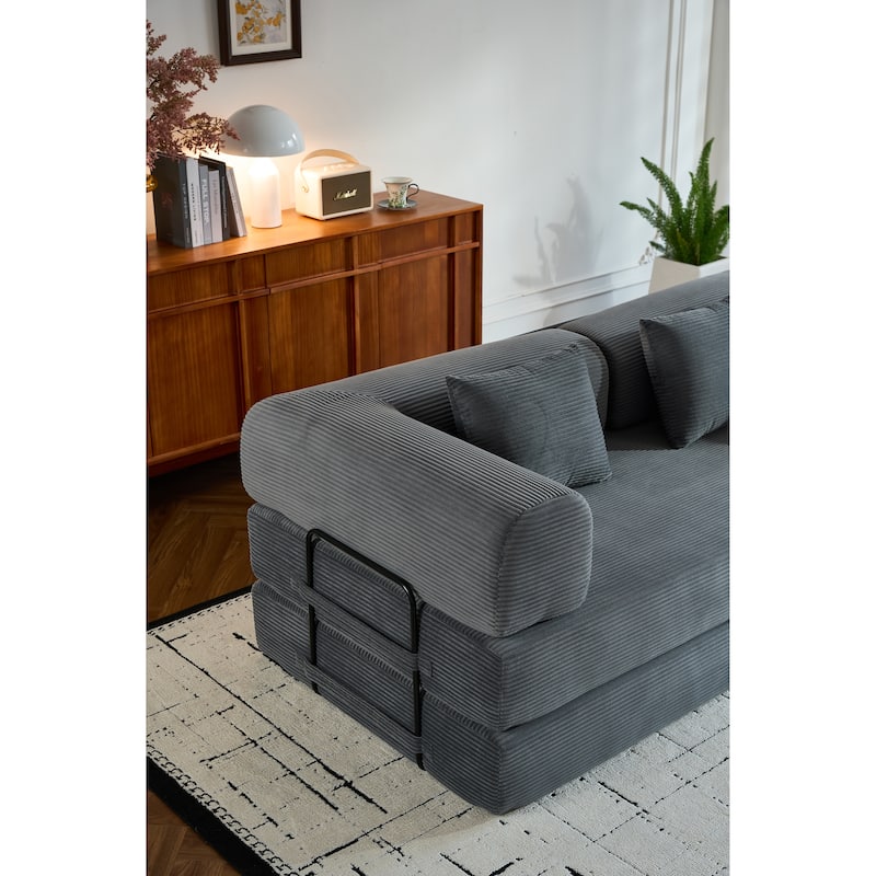 Convertible Sleeper Sofa Bed with Pillow, Corduroy Folding Mattress Couch with Fixed-Shape Frame, Floor Lounge Loveseat Sofa