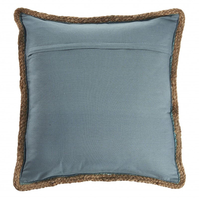 HomeRoots 20" X 20" Turquoise Blue And Tan 100% Cotton Zippered Pillow