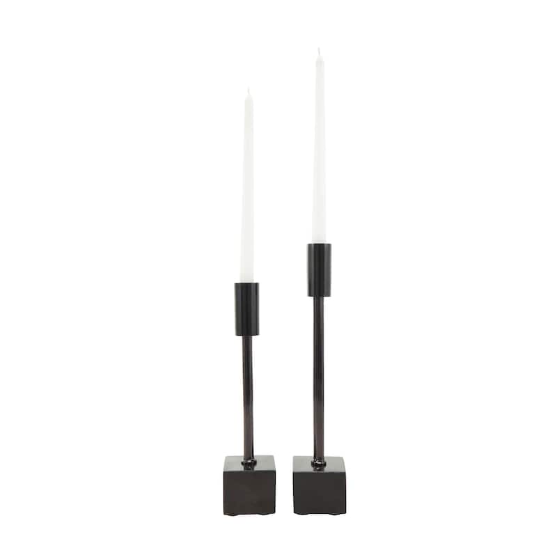 Silver or Black Aluminum Slim Candle Holder with Black Block Bases (Set of 2)