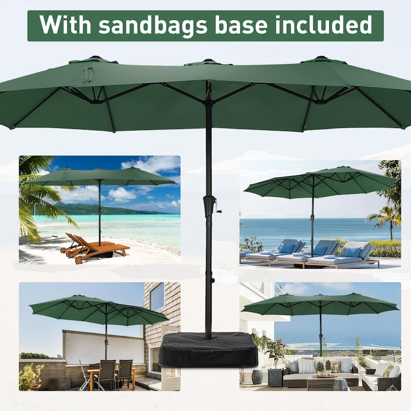 Autlaycil 15ft Patio Umbrella with Base,Large Outdoor Rectangle Double-Sided Umbrella