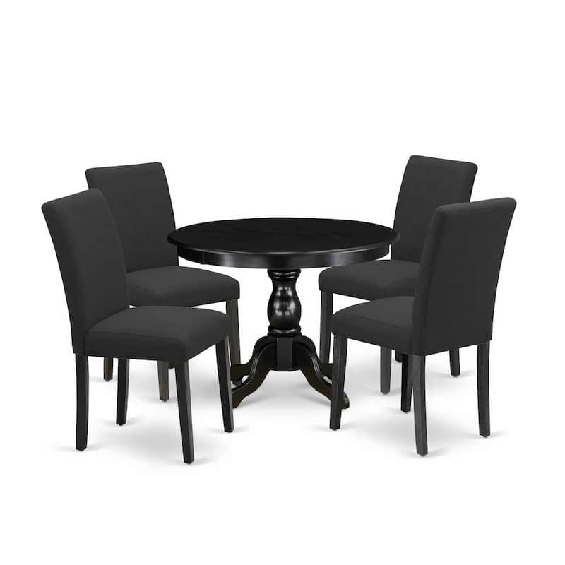 HomeStock 5-Pc Wire Brushed Black Finish Solid Wood Top Dining table with 4 Chairs