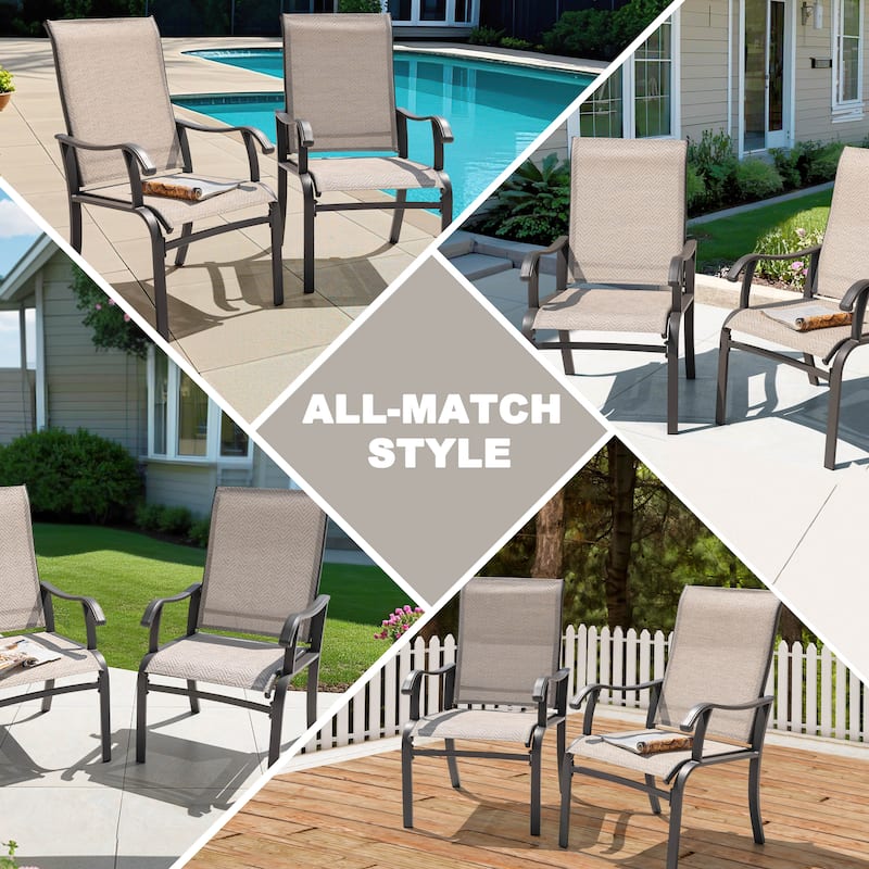 Patio 7-Piece Textilene Dining Set with Umbrella Hole, Beige and Gray