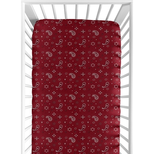 slide 2 of 6, Sweet Jojo Designs Red Bandana Print Fitted Crib Sheet for the Wild West Collection