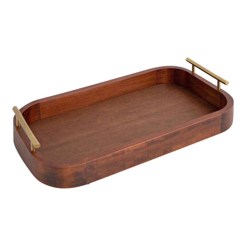 Kate and Laurel Lipton Radius Rectangle Tray - 10x18 - Walnut Brown