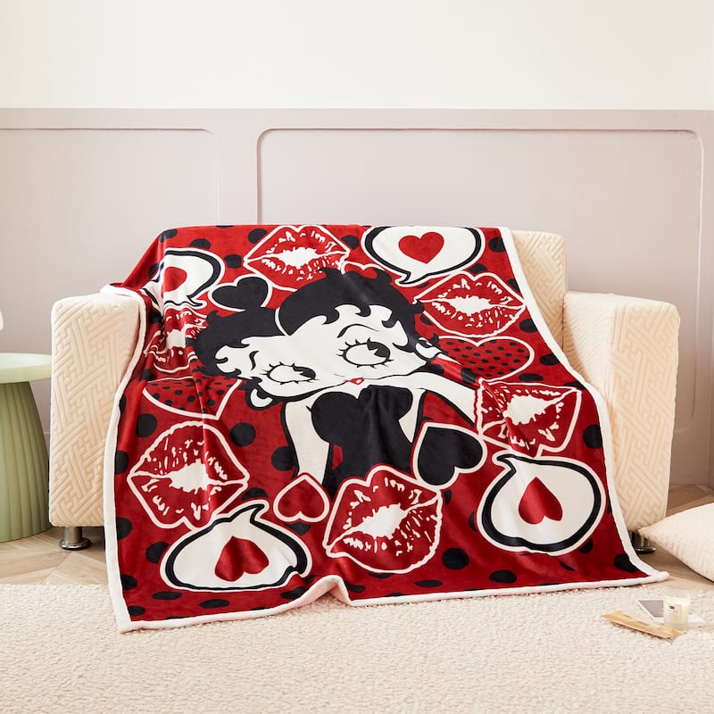 Betty Boop Super Soft Fleece Plush Throw Blanket for Couch Bed Sofa - 50"x60" - Black/Red