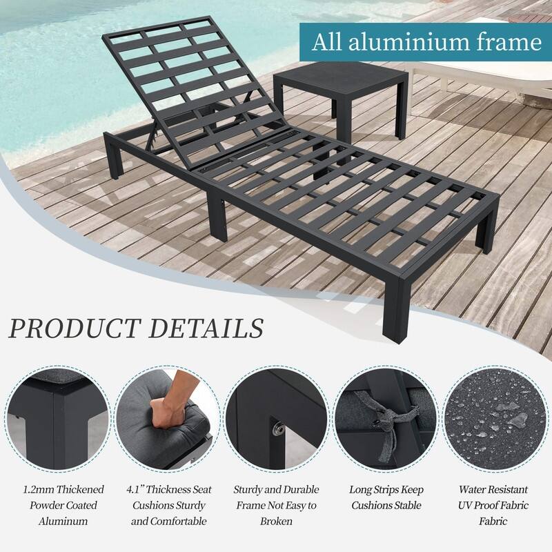 FINCATI Adjustable Patio Outdoor Chaise Aluminum Lounge Chair with Table Set of 2 - N/A