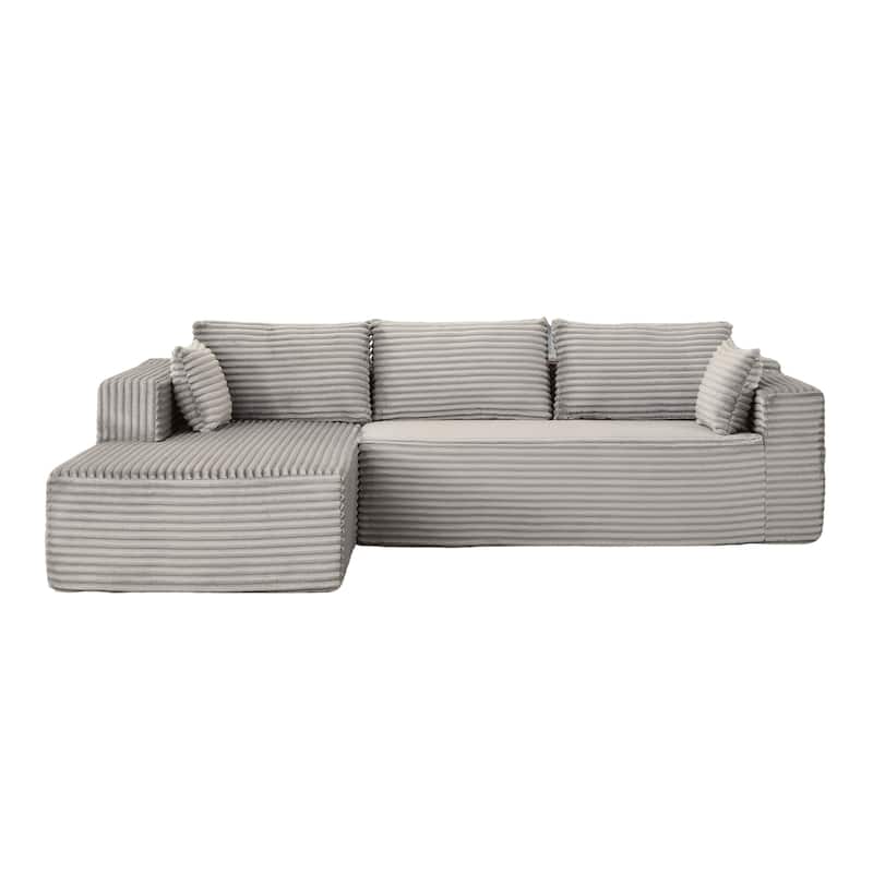 Modular L Shaped Sectional Sofa with Chaise Lounge, Corduroy Upholstered Boneless Sleeper Sofa, Compression Sofa with Deep Seat
