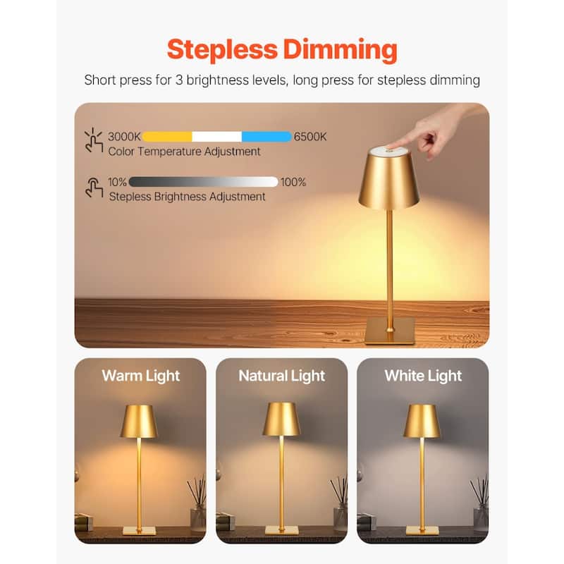 Portable Cordless Desk Lamp 2-Pack with Built-in Rechargeable Battery - 4.3 x 4.3 x 15 inch