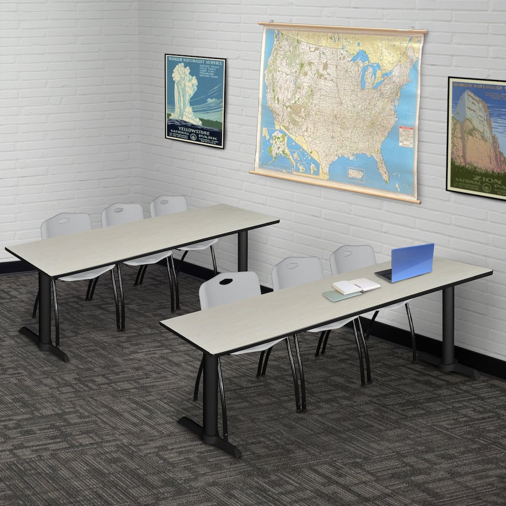 84" x 24" Training Table- Maple & 3 'M' Stack Chairs- Grey