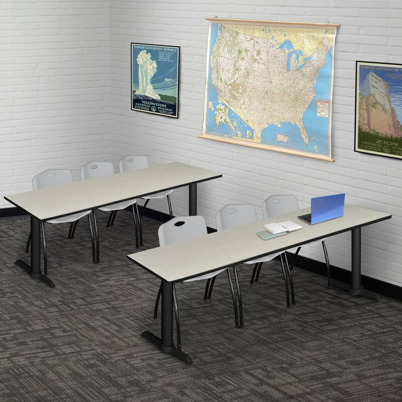 84" x 24" Training Table- Maple & 3 'M' Stack Chairs- Grey