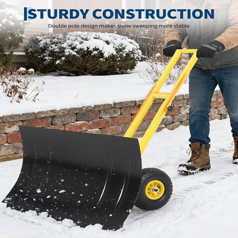 29x20 In Heavy Duty Rolling Snow Shovel With Wheels Double Armrests - 29x20 In
