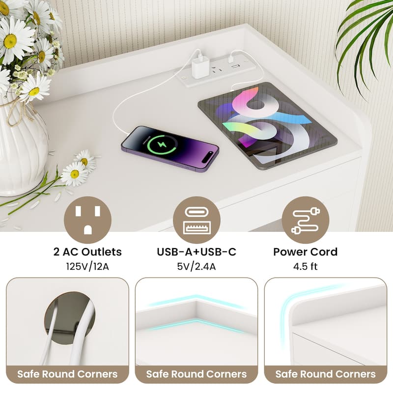 Gymax Kitchen Pantry Cabinet Power Outlet & APP Control LED Lights