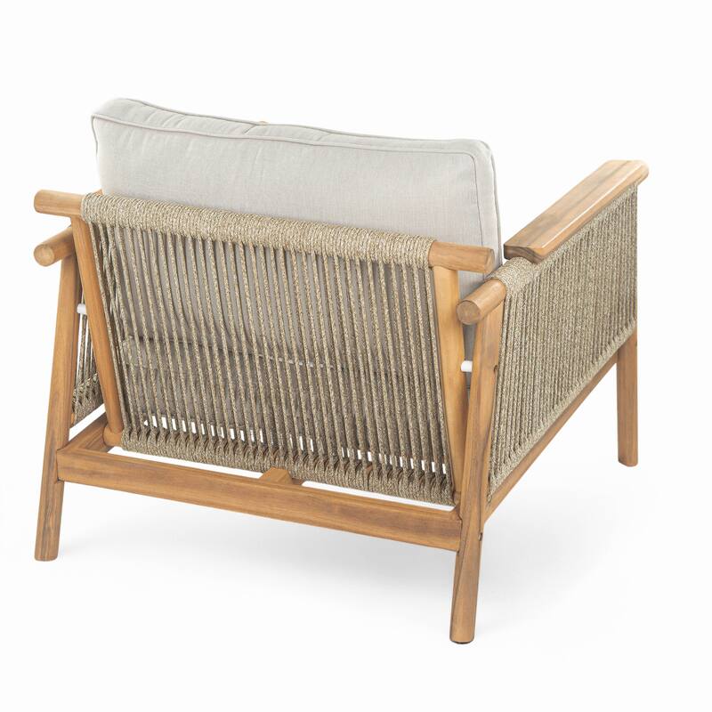 Roomfitters Sumbawa Outdoor Acacia Wood Club Chairs with Rope Woven Arms, Teak Finish