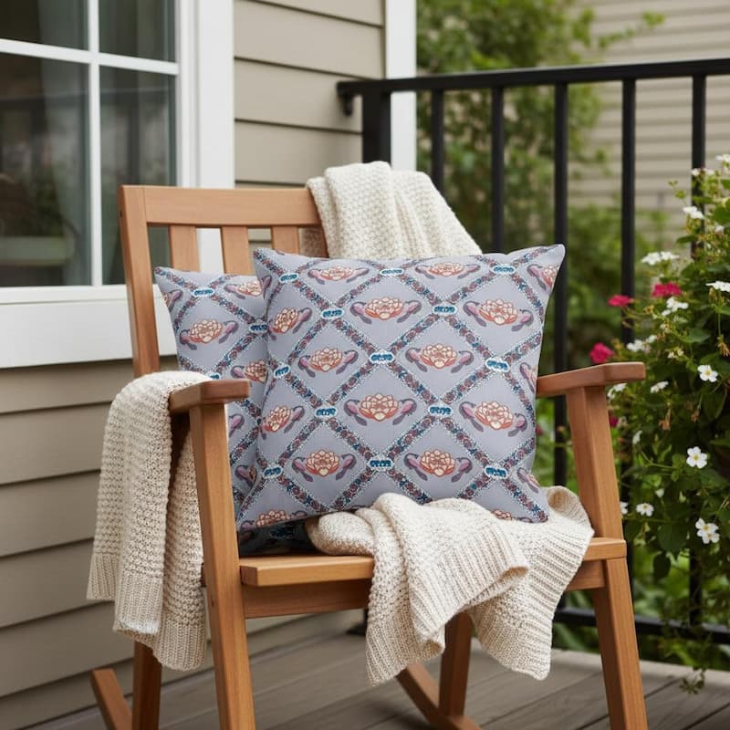 HomeRoots Set of Two 16" X 16" Blue and Gray Peacock Blown Seam Floral Indoor Outdoor Throw Pillow - 16.00' X '16.00' X '5.00 - Blue/Gray - 16.00' X '16.00' X '5.00