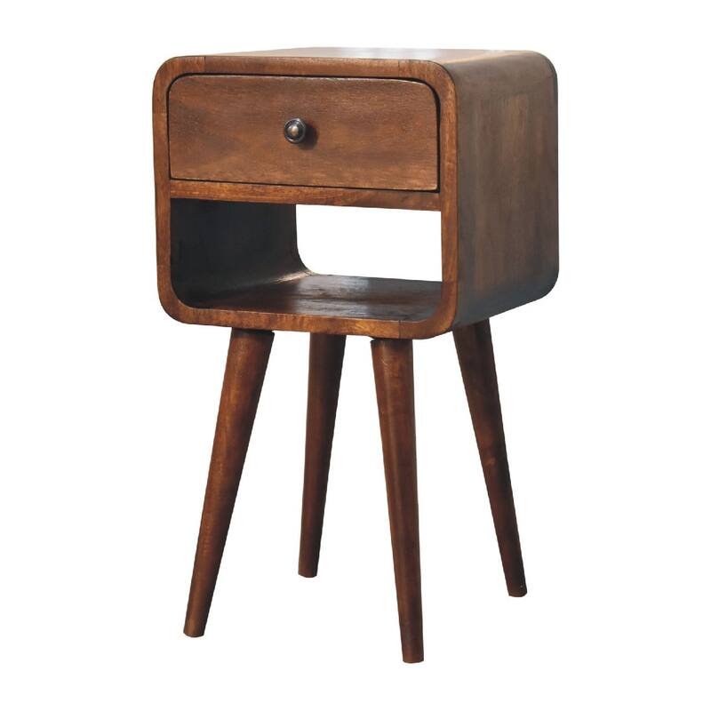 Solid Wood Mini Chestnut Bedside Table with Drawer and Open Slot, Brown