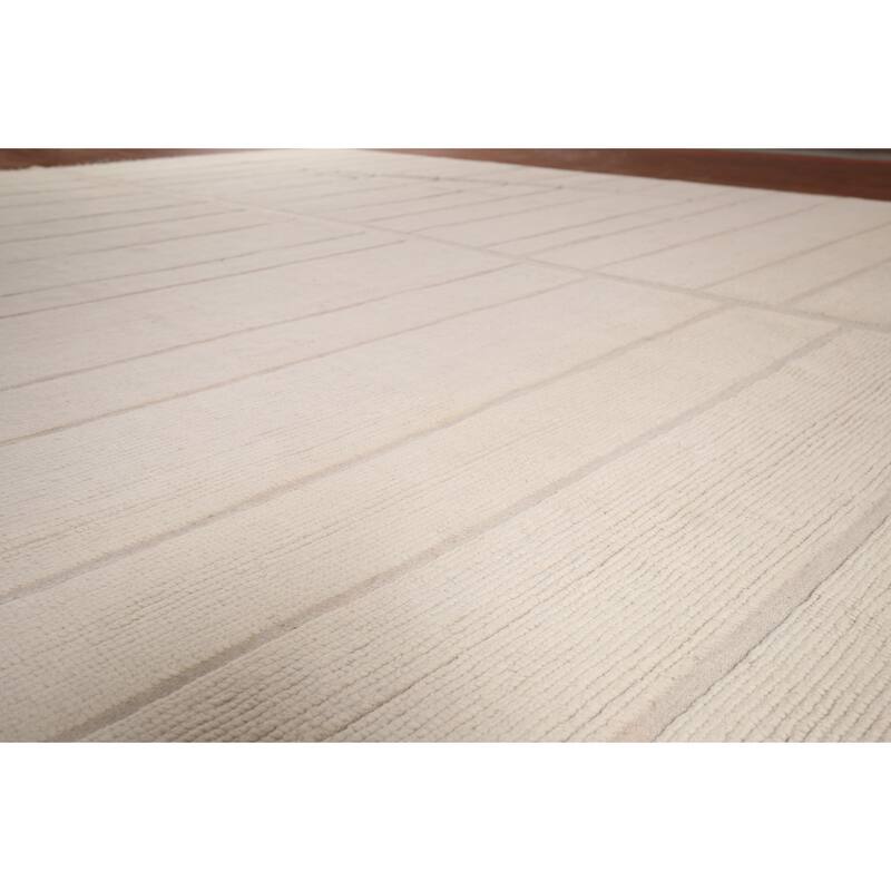 Ivory Moroccan Oriental Large Area Rug Handmade Wool Carpet - 12'1"x 15'11"