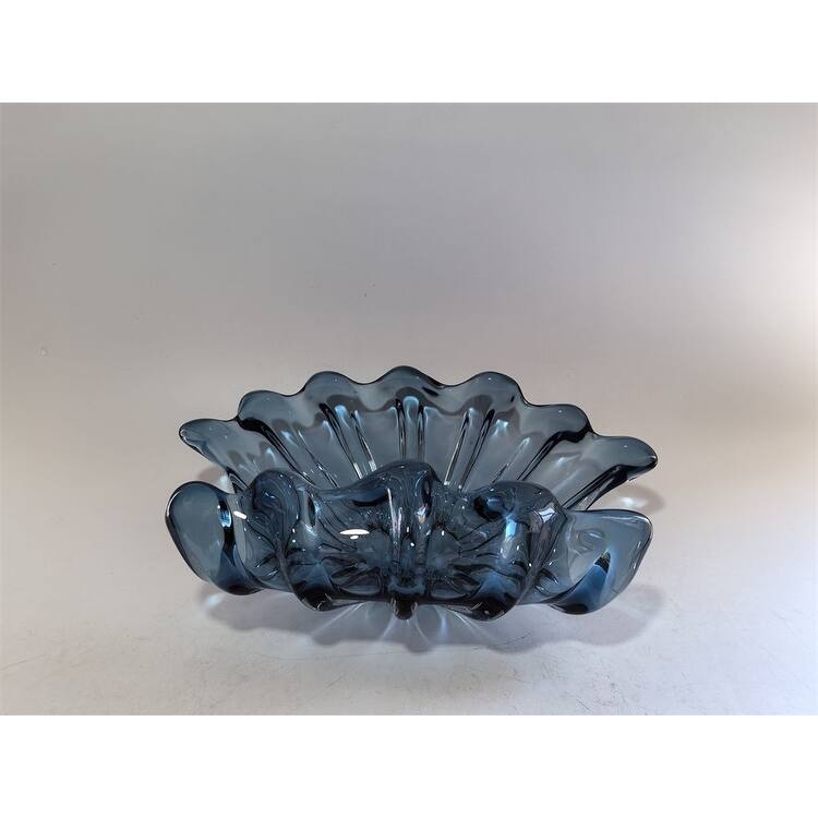 Modern Sculptural Glass Centerpiece Bowl Decorative Accent 14"x10"