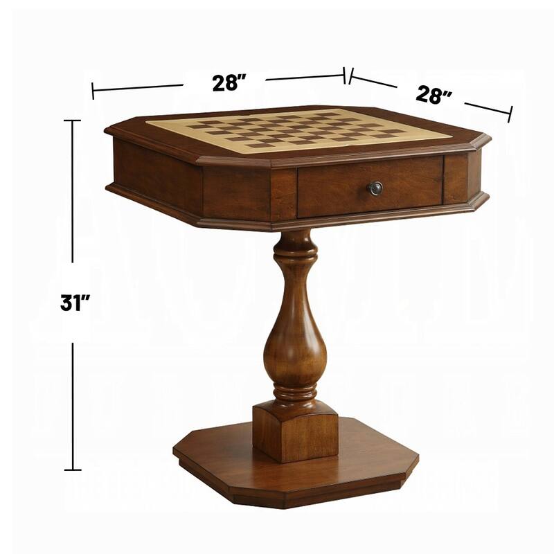 Square Cherry Wood Game Table with Pedestal Base - N/A