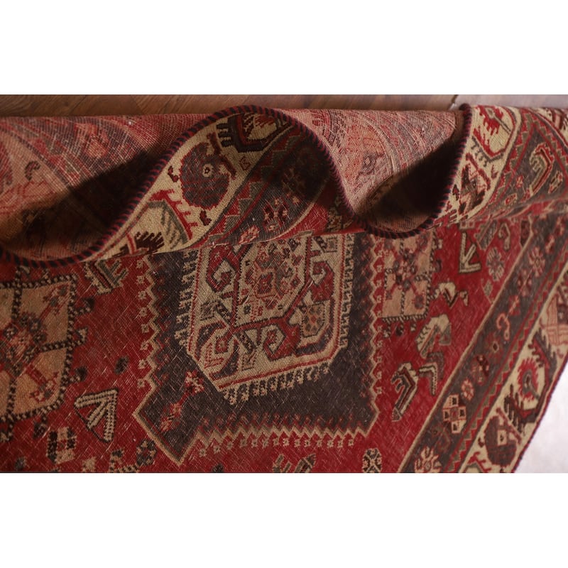 Red Shiraz Persian Antique Area Rug Handmade Wool Carpet - 3'11"x 7'6"