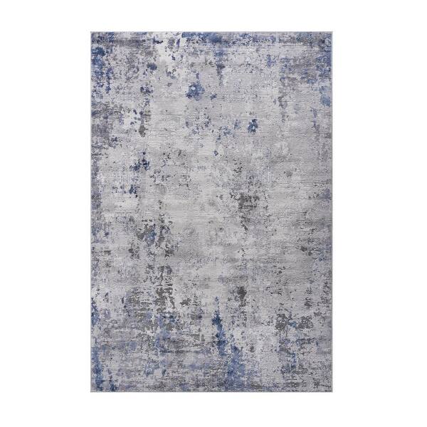slide 2 of 10, LOOM & LUXE Collection Silver/Blue Abstract Non-Shedding Area Rug 120" D x 93" W x 0.35" H