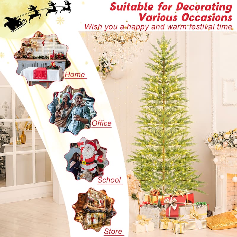 Gymax 6.5/7.5 FT Pre-Lit Artificial Christmas Tree Simulated Cypress
