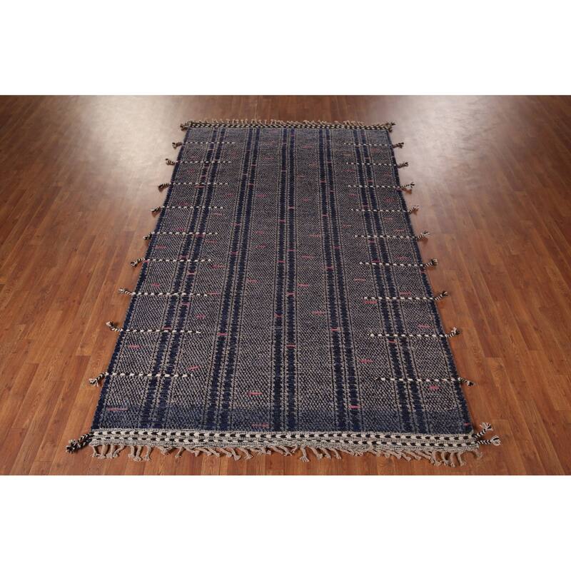 Navy Blue Moroccan Oriental Area Rug Handmade Wool Carpet - 5'11"x 9'10"