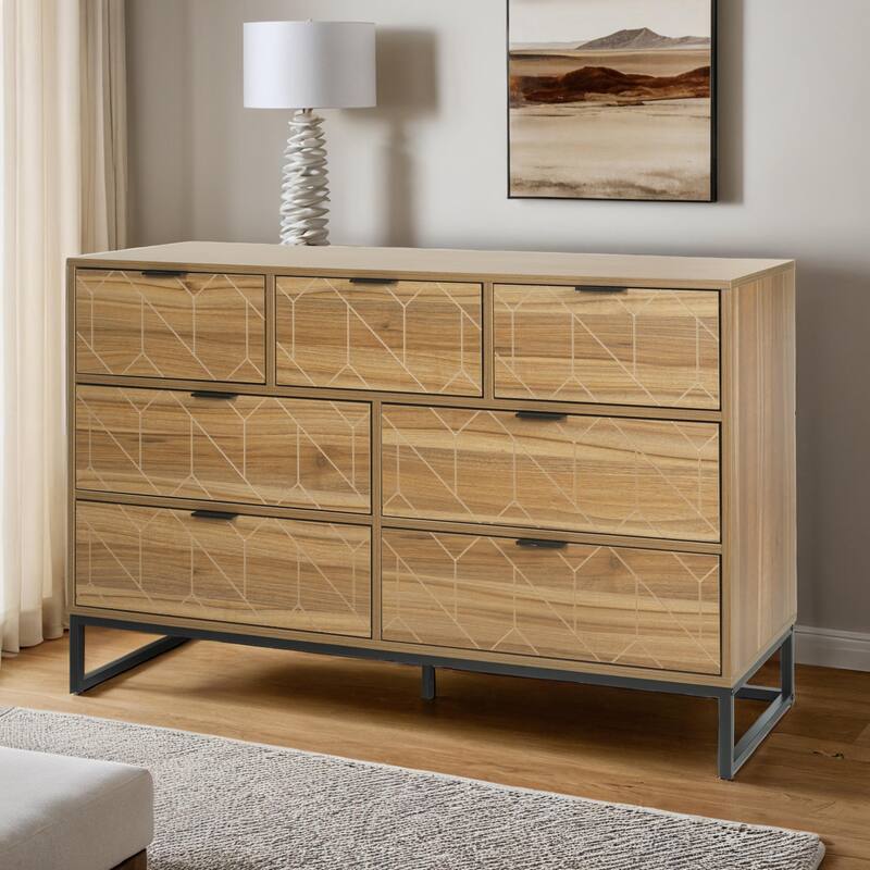 Modern 7 Drawer Dresser Wood Cabinet (Walnut)