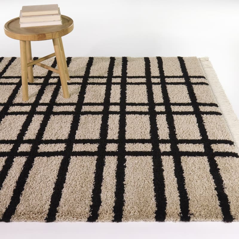 Don Geometric Stripe Area Rug - Black - 5'3" x 7'