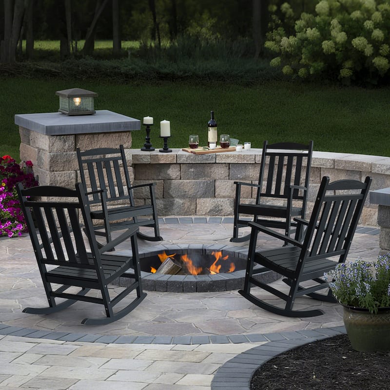 Outdoor Adirondack Rocking Chair, All-Weather Patio Rocking Chairs, HDPE Plastic Outdoor Rocking Chairs with Wide Back