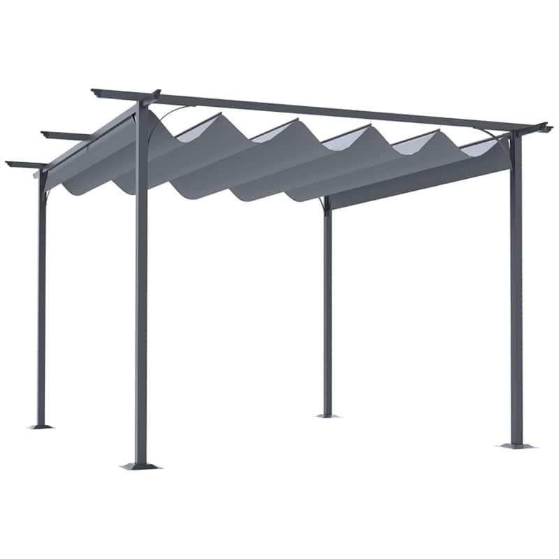 9.8' x 9.8' Outdoor Retractable Canopy Gazebo with Steel Frame for Backyard and Garden - 9.8' L x 9.8' W x 7.5' H - Grey