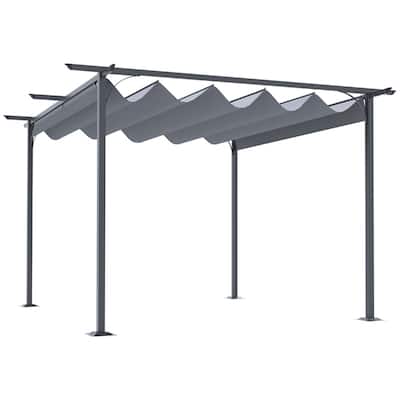 9.8' x 9.8' Outdoor Retractable Canopy Gazebo with Steel Frame for Backyard and Garden - 9.8' L x 9.8' W x 7.5' H
