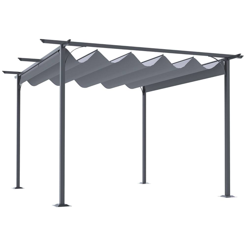 9.8' x 9.8' Outdoor Retractable Canopy Gazebo with Steel Frame for Backyard and Garden - 9.8' L x 9.8' W x 7.5' H